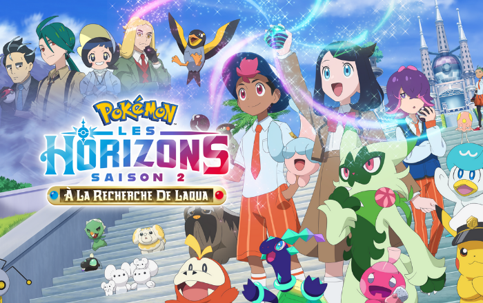 Visuel promotionnel de Pokémon Les Horizons Saison 2, à la recherche de Lapi, utilisé pour la campagne Gulli x Pokémon.